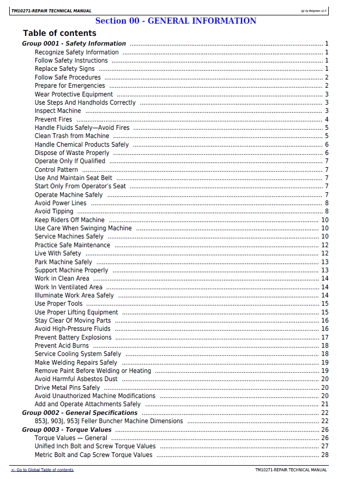 Download John Deere 853J 903J 953J Forestry Equipment Repair Manual