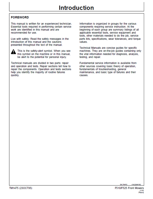 Download John Deere TM1475 F510 & F525 Workshop Service Manual