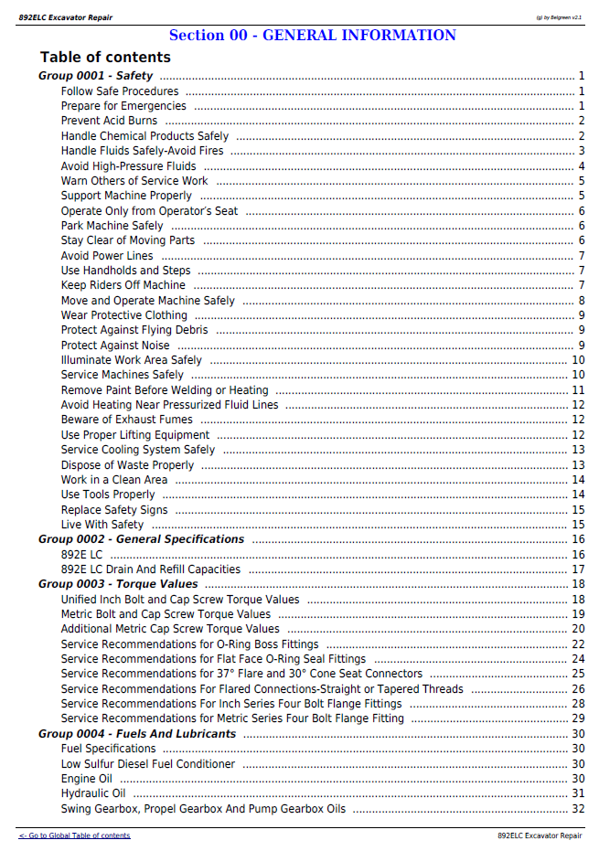 Download John Deere TM1542 892ELC Hydraulic Excavator Technical Manual