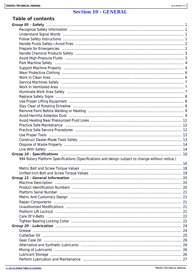 Download John Deere TM2051 Crop Platform Diagnostic Manual PDF