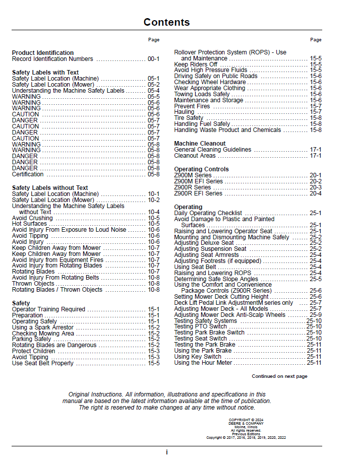 Download John Deere Z900M and Z900R Operator Manual - OMUC37498E