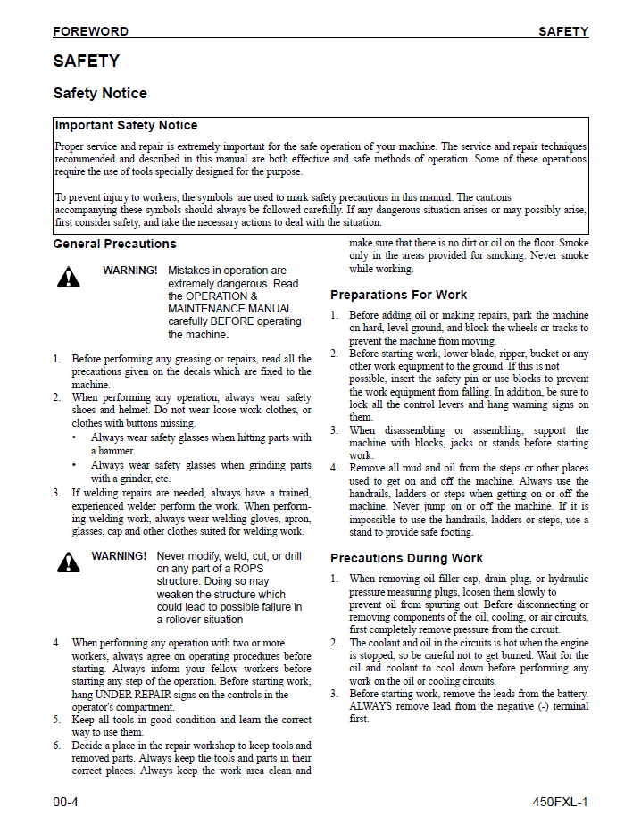 Download Komatsu 450FXL-1 Shop Manual CEBM023102 PDF