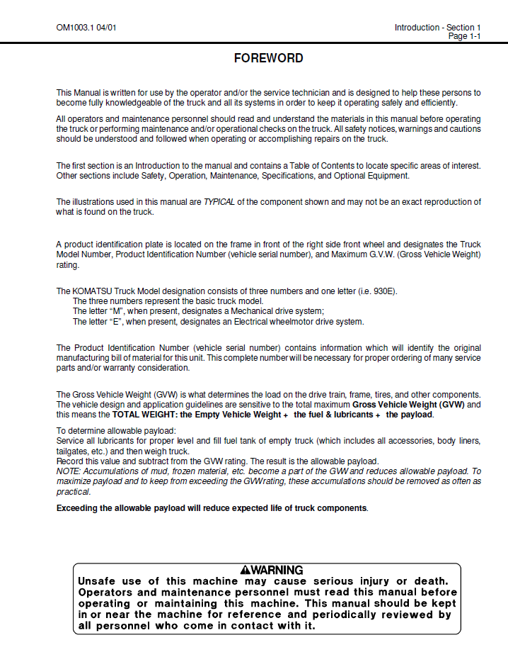 Download Komatsu 930E Operation Manual DG711 PDF