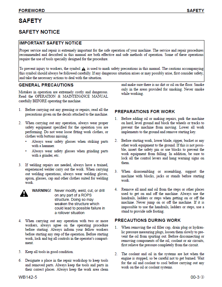 Download Komatsu WB142-5 Backhoe Loader Workshop Manual CEBM018903