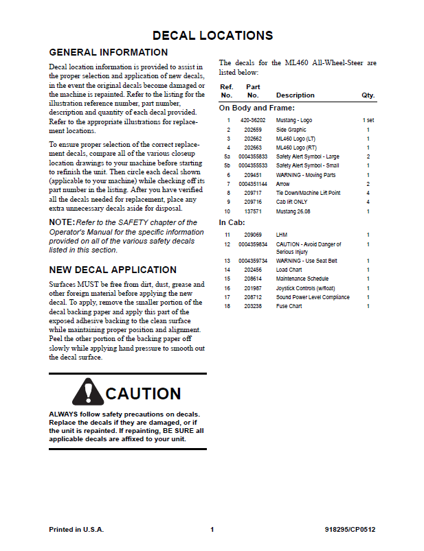 Download Mustang ML460 Parts Manual 918295 for Loader Components & Diagrams