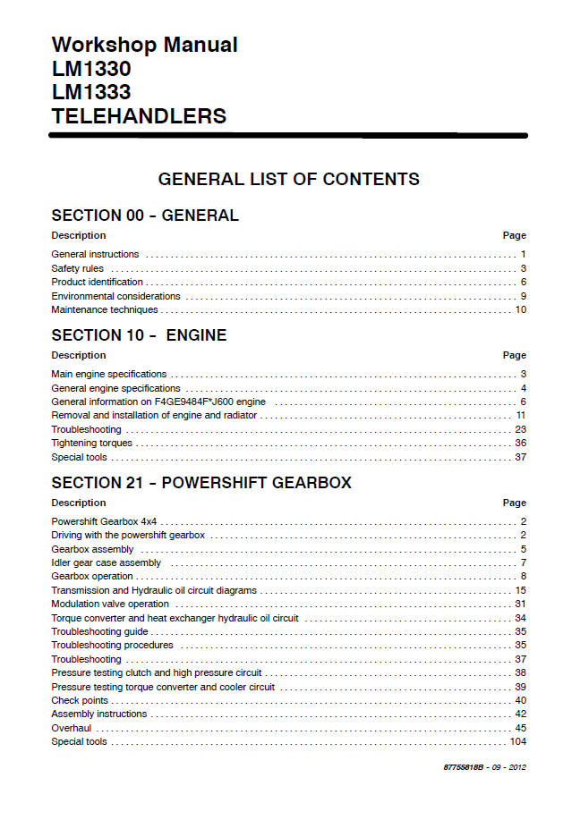 Download New Holland LM1330 LM1333 Telehandler Service Manual 87755818B PDF