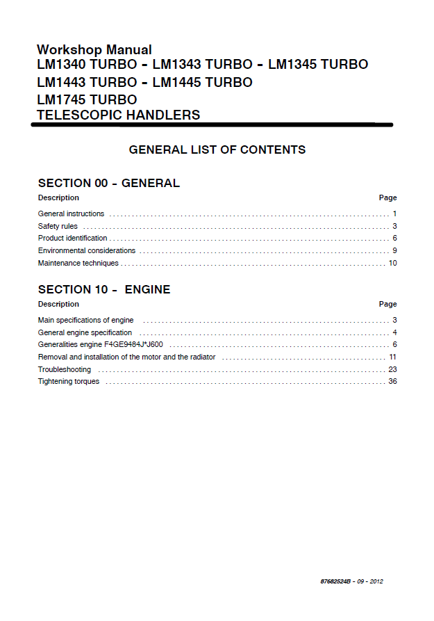 Download New Holland LM1340-LM1745 Handler Service Manual 87682524B PDF