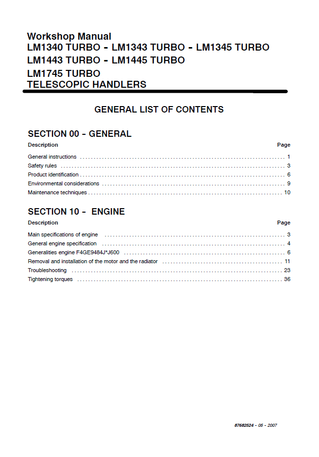 Download New Holland LM1340 LM1745 Turbo Telehandler Manual 87682524 PDF