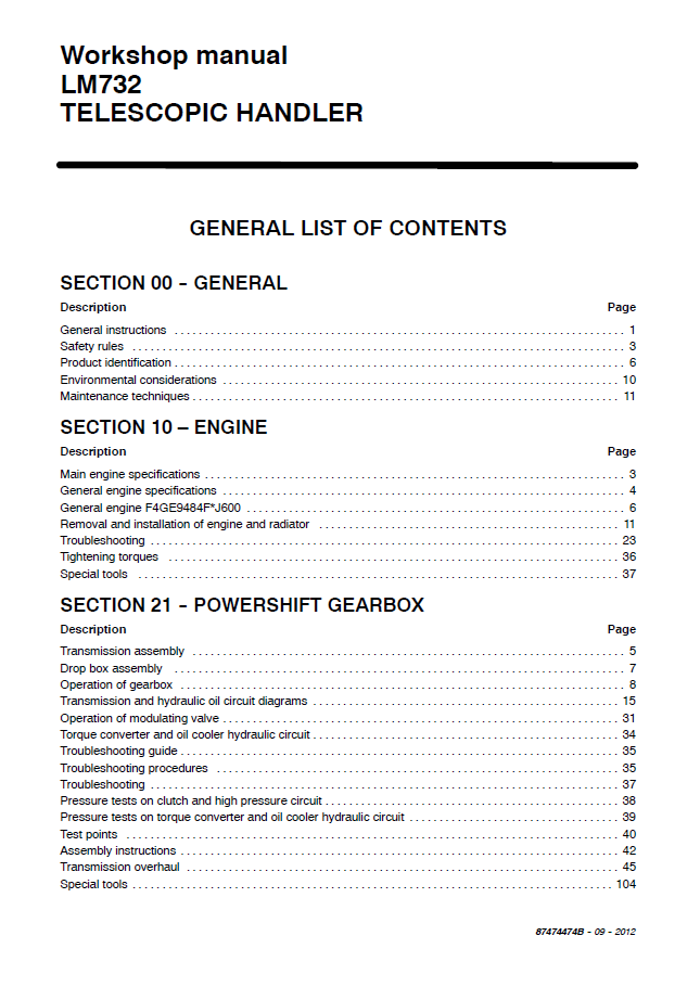 Download New Holland LM732 Telehandler Service Manual 87474474B PDF