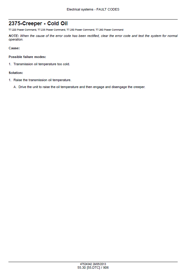 Download New Holland T7 Series Tractor Maintenance Manual 47567530 PDF