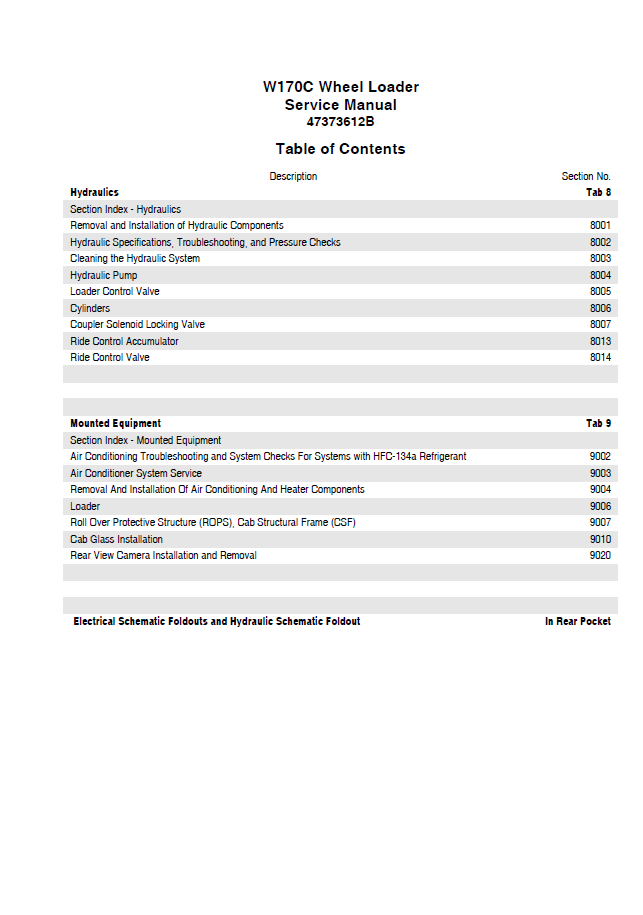 Download New Holland W170C Wheel Loader Repair Guide 47373612B PDF