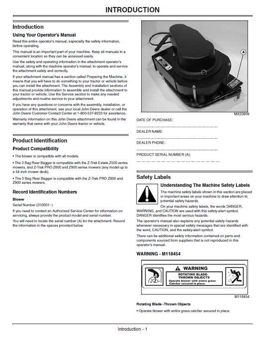 Download OMTCU24344 John Deere Blower & Rear Bagger Guide