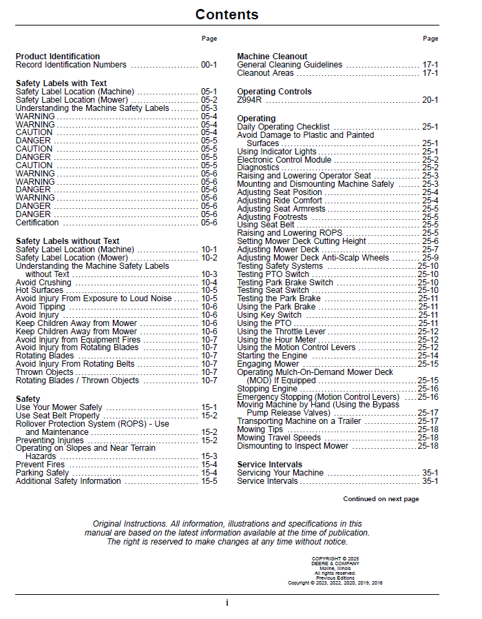 Download OMUC45503 John Deere Z994R Zero Turn Mower Manual