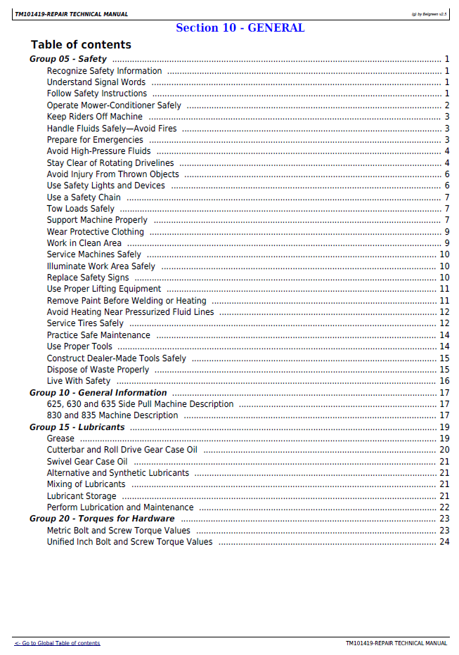 Download TM101419 John Deere Mower Conditioner Complete Service Manual