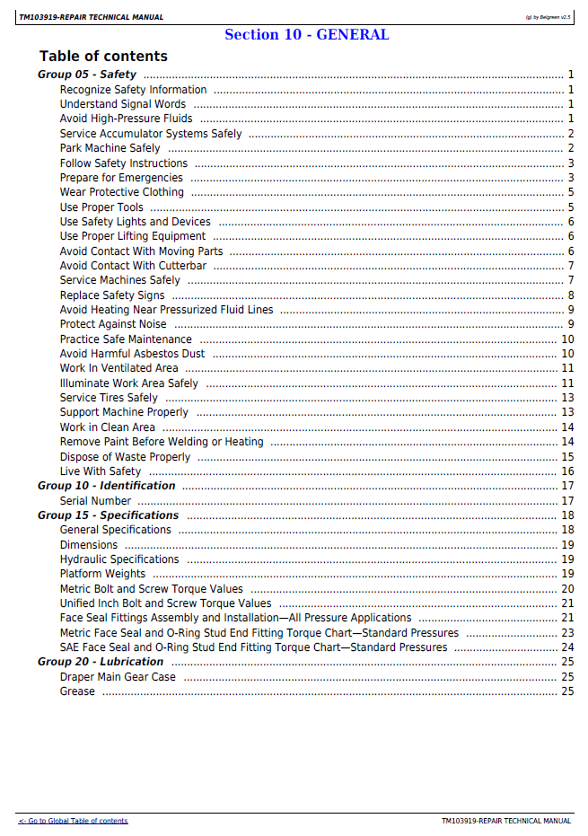 Download TM103919 John Deere Draper Platform Complete Repair Manual