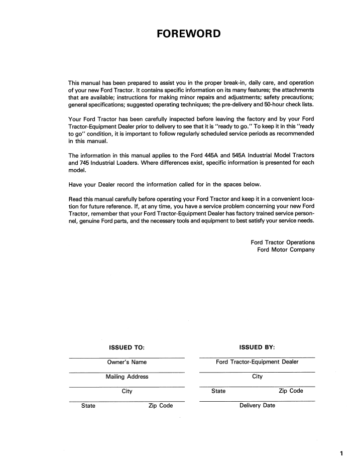 Ford 445A 545A Industrial Tractor 745 Loader Manual PDF 42044530
