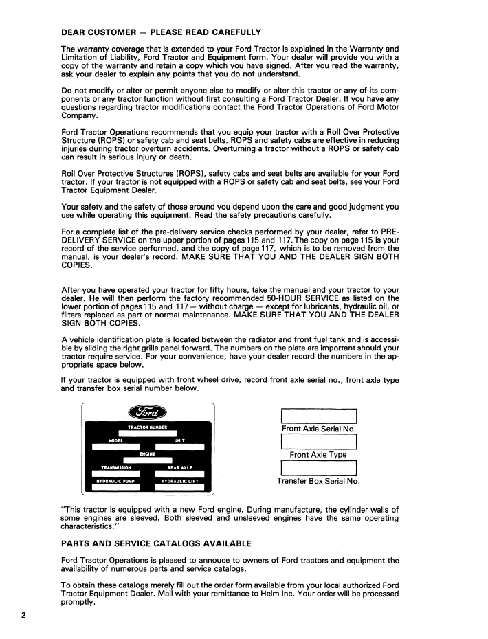Ford TW-25 & TW-35 Agricultural Tractor Manual – 42002521 PDF