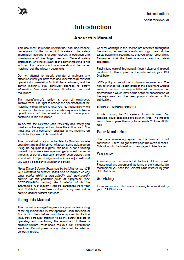 Free JCB Selector Grab Operator Manual PDF