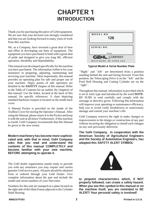 GEHL 1260 1265 Forage Harvester Owner & Operator Manual PDF