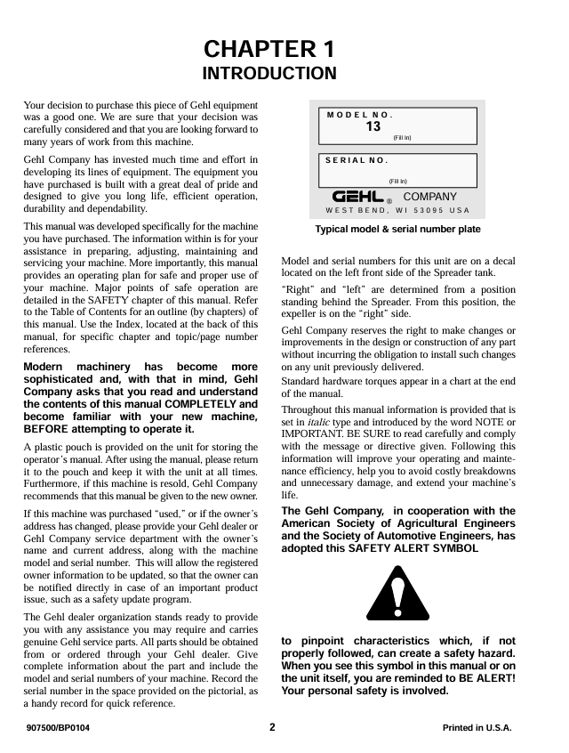 GEHL 1329 1330 Operator Manual | Scavenger Spreader PDF Download