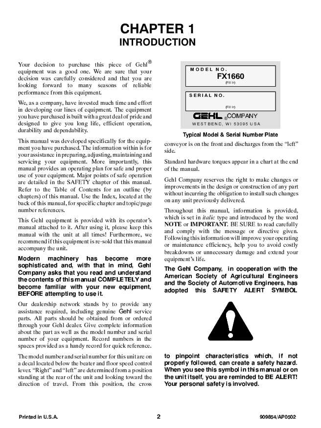 GEHL 1660 & 1660HD Forage Box Operator Service Guide 909854 PDF
