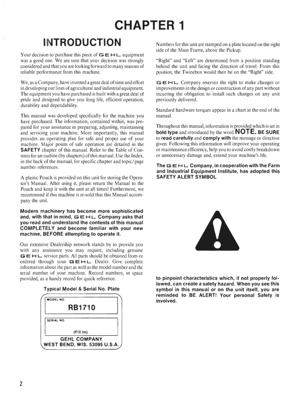 GEHL 1710 Round Baler Operation & Maintenance Manual 904052 PDF
