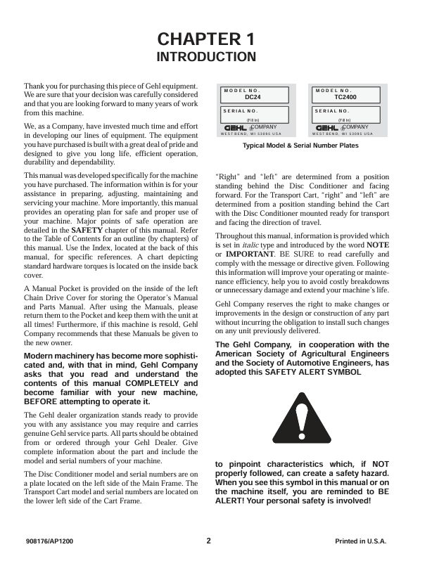 GEHL 2415/2418 Disc Mower Conditioner Owner's Manual PDF
