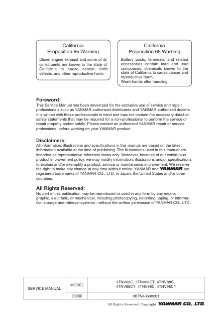 GEHL 3TNV88C, 3TNV86CT, 4TNV88C Engine Service Manual PDF