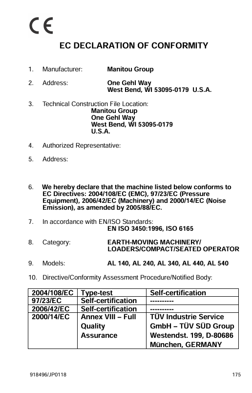 GEHL AL140 AL240 AL340 AL440 AL540 Loader Manual PDF 918496