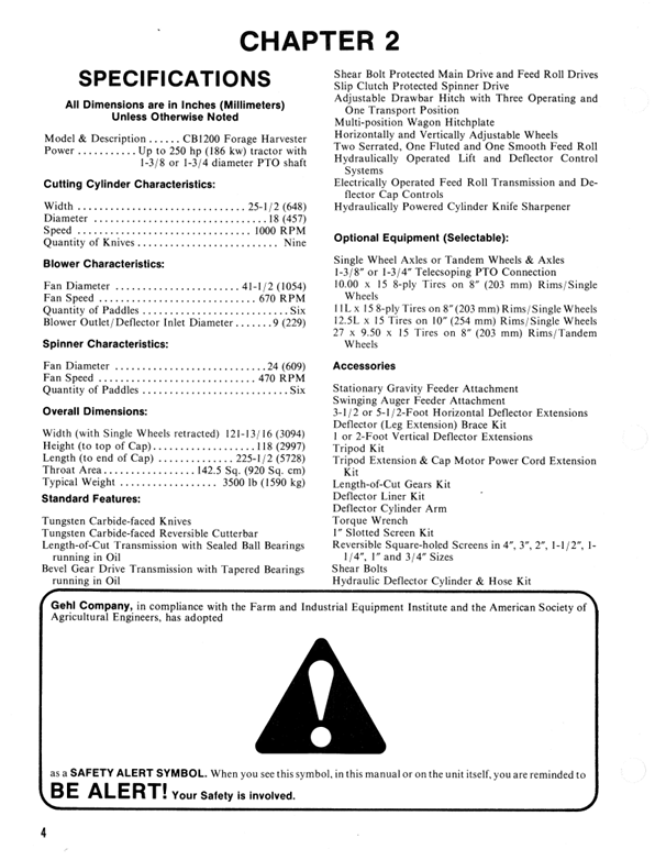 GEHL CB 1200 Forage Harvester Service & Operator Manual PDF