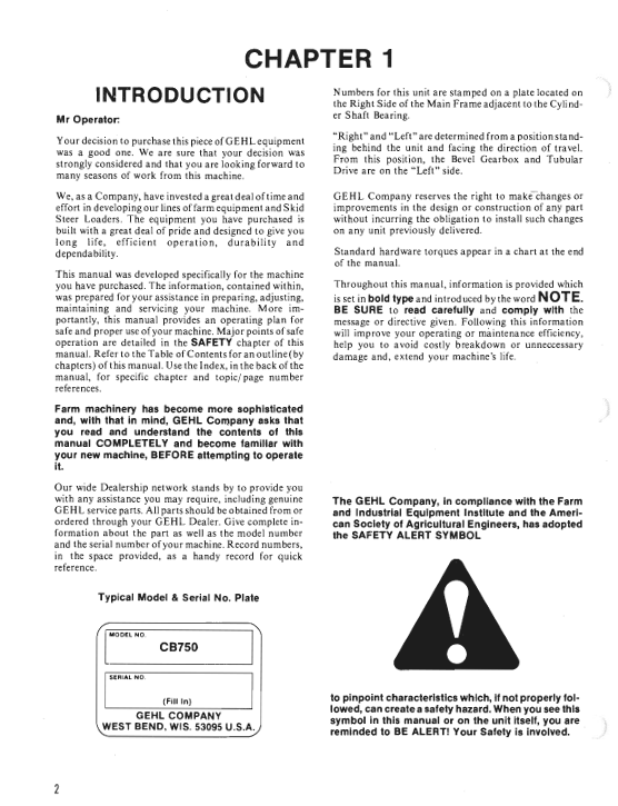 GEHL CB 750 Agricultural Forage Harvester Operator Manual PDF