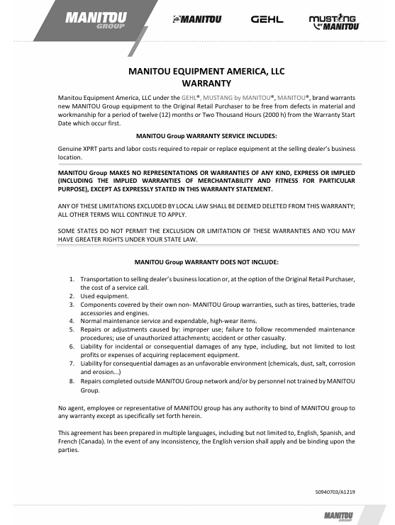 GEHL DL11-44 DL12-55 Operator Manual 50960172 PDF Download