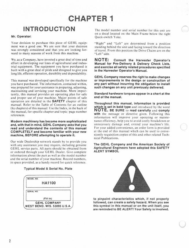 GEHL HA1100 Operator Manual for Hay Attachment 903623 PDF