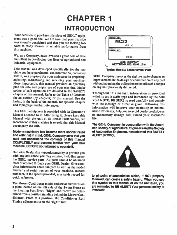 GEHL MC2240 MC2270 Mower Conditioner Owners Operator Manual PDF