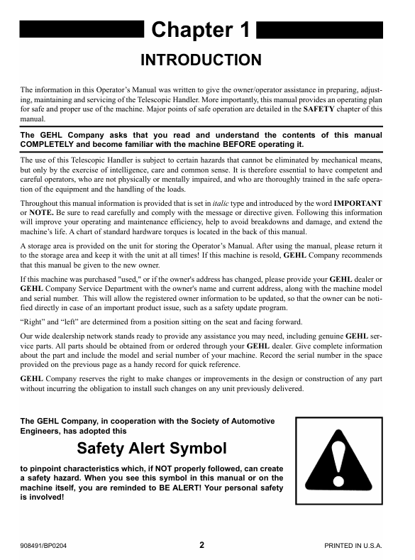 GEHL RS6/RS8 Operator Manual for Telescopic Handler 908491 PDF