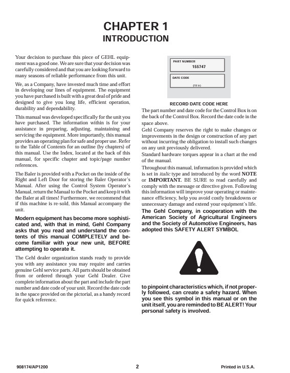 GEHL Round Baler Automatic Twine Control Operator Guide 908174 PDF