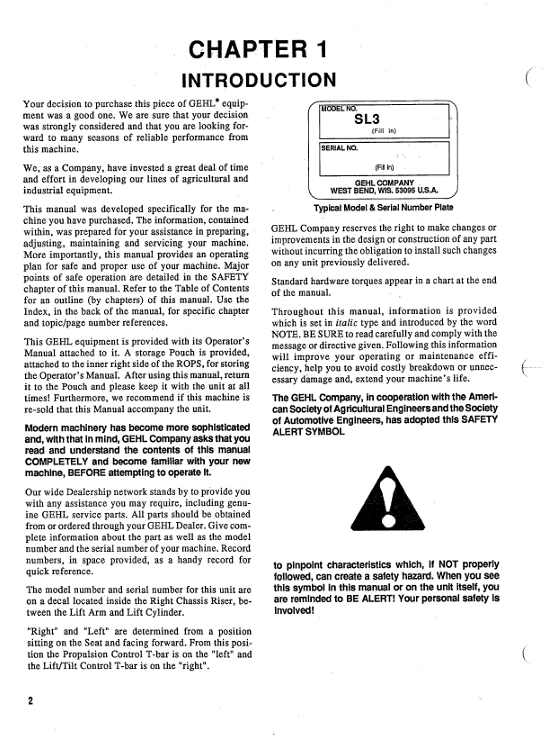GEHL SL3515 SL3615 Skid Loader Service & Operator Manual PDF