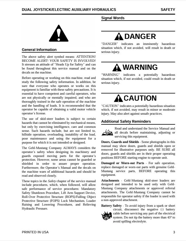 GEHL SL4640E SL4840E SL5640E SL6640E Skid Steer Manual PDF