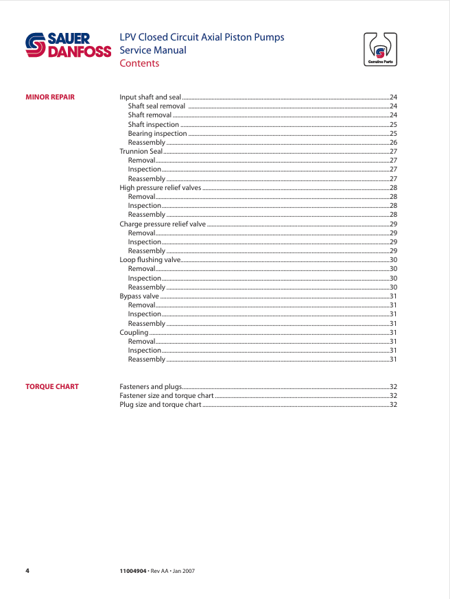 GEHL Sauer Danfoss LPV Hydraulic Pump Manual 917452 PDF