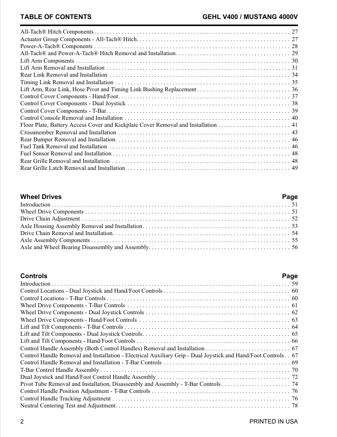 GEHL V400/Mustang 4000V Skid Steer Service Manual PDF