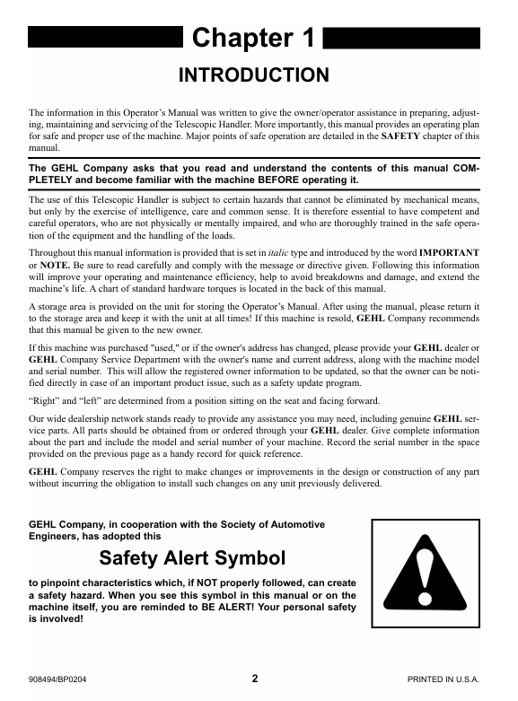 GHEL RS5 Telescopic Handler Operating Guide 908494 PDF