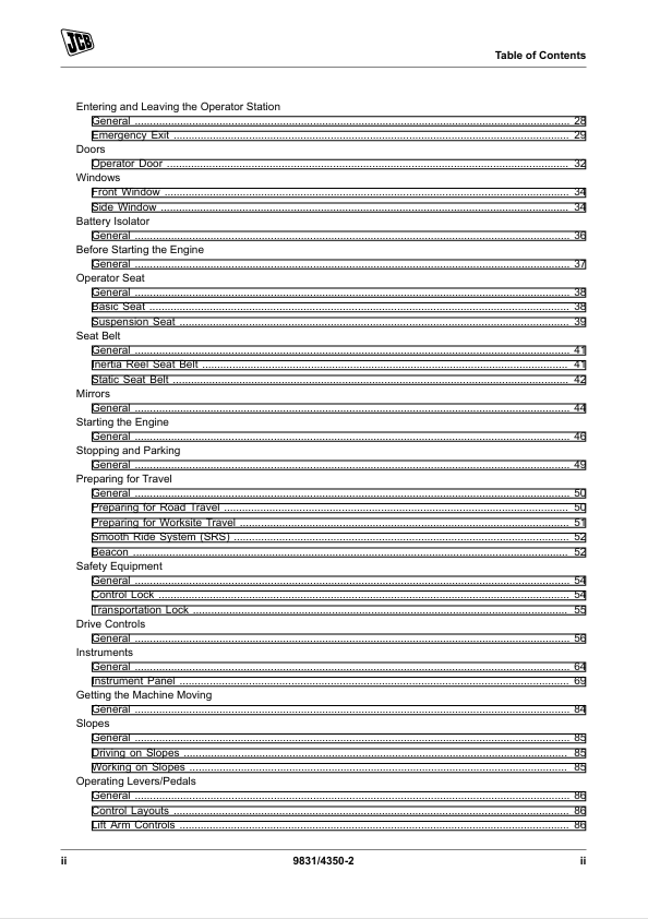 JCB 135–215 Skidsteer Loader Operator & Maintenance Manual PDF
