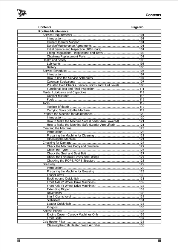 JCB 3C Backhoe Loader Operator & Maintenance Manual PDF