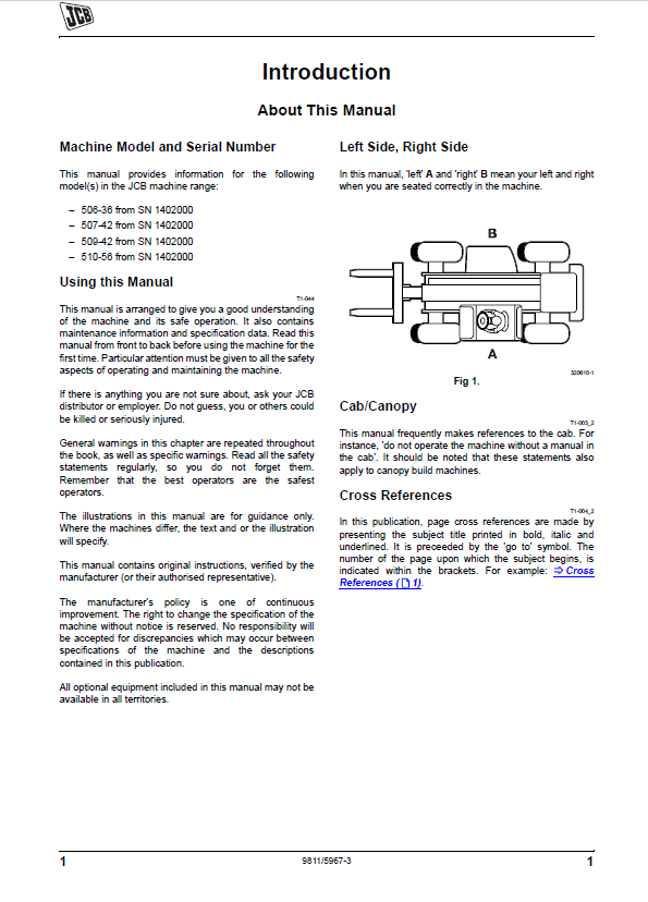 JCB 506-36, 507-42, 509-42, 510-56 Loadall Operator & Safety Manual