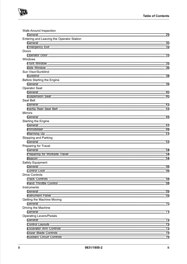 JCB 55 Z-1 57 C-1 Excavator Operator Manual PDF Download
