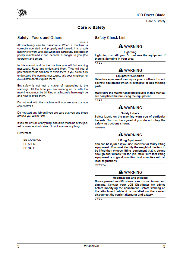 JCB Dozer Blade Maintenance and Safety Manual