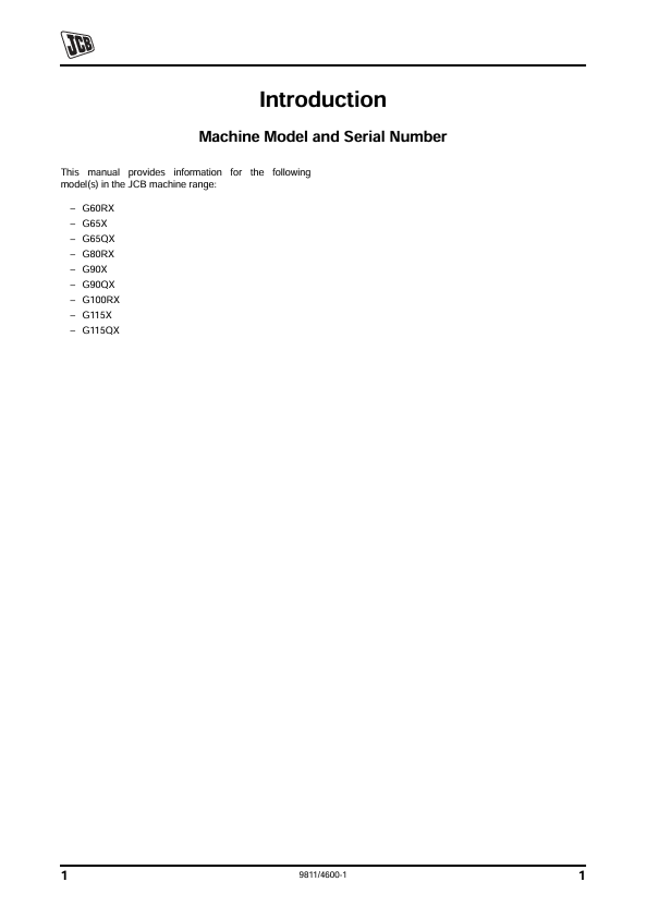 JCB G60RX to G115QX Generator Set Operator Manual Download