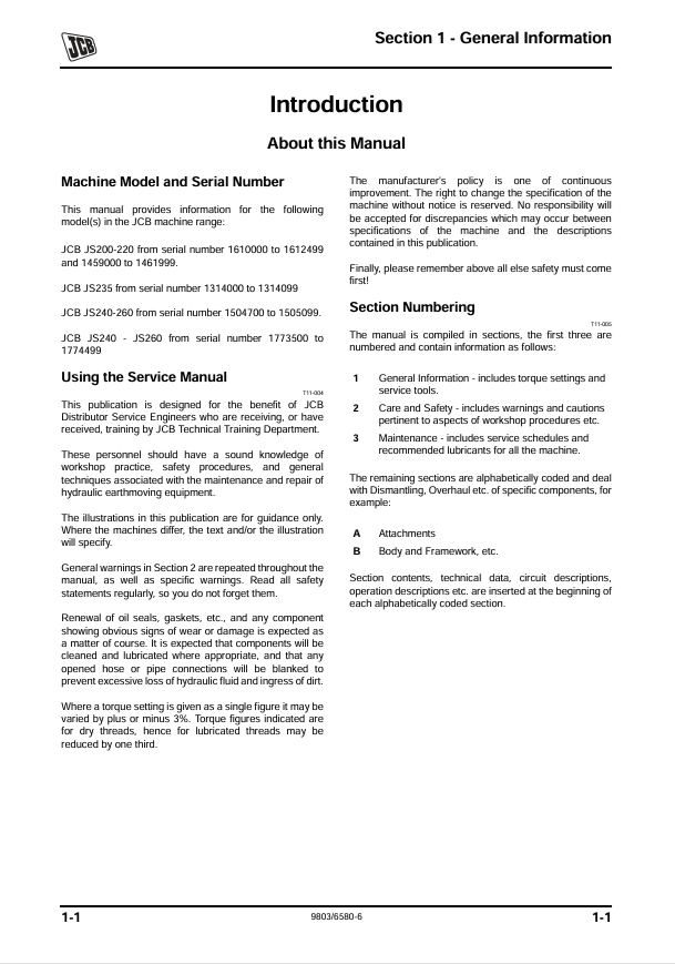 JCB JS200-JS260 Tier 3 Excavator Maintenance Manual PDF