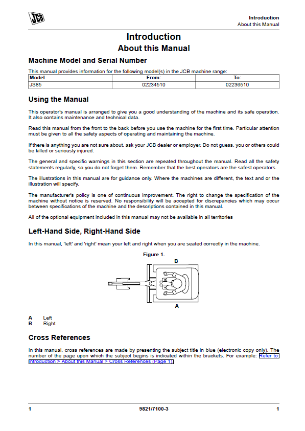 JCB JS85 User & Maintenance Manual PDF Download
