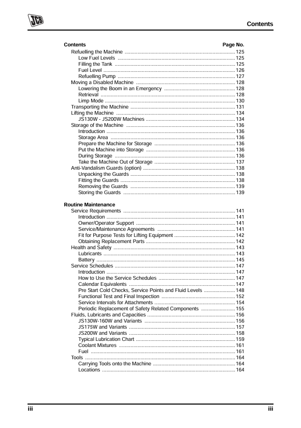 JCB JS Auto Range Tier 3 Isuzu Engine Wheeled Excavator Manual PDF